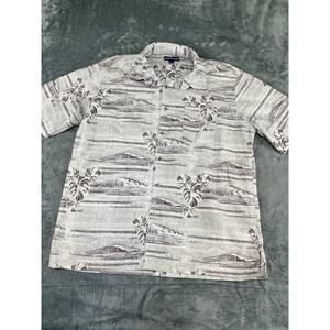 Men’s West Marine XL Gray Hawaiian Palm-Print Short-Sleeve Shirt – Excellent